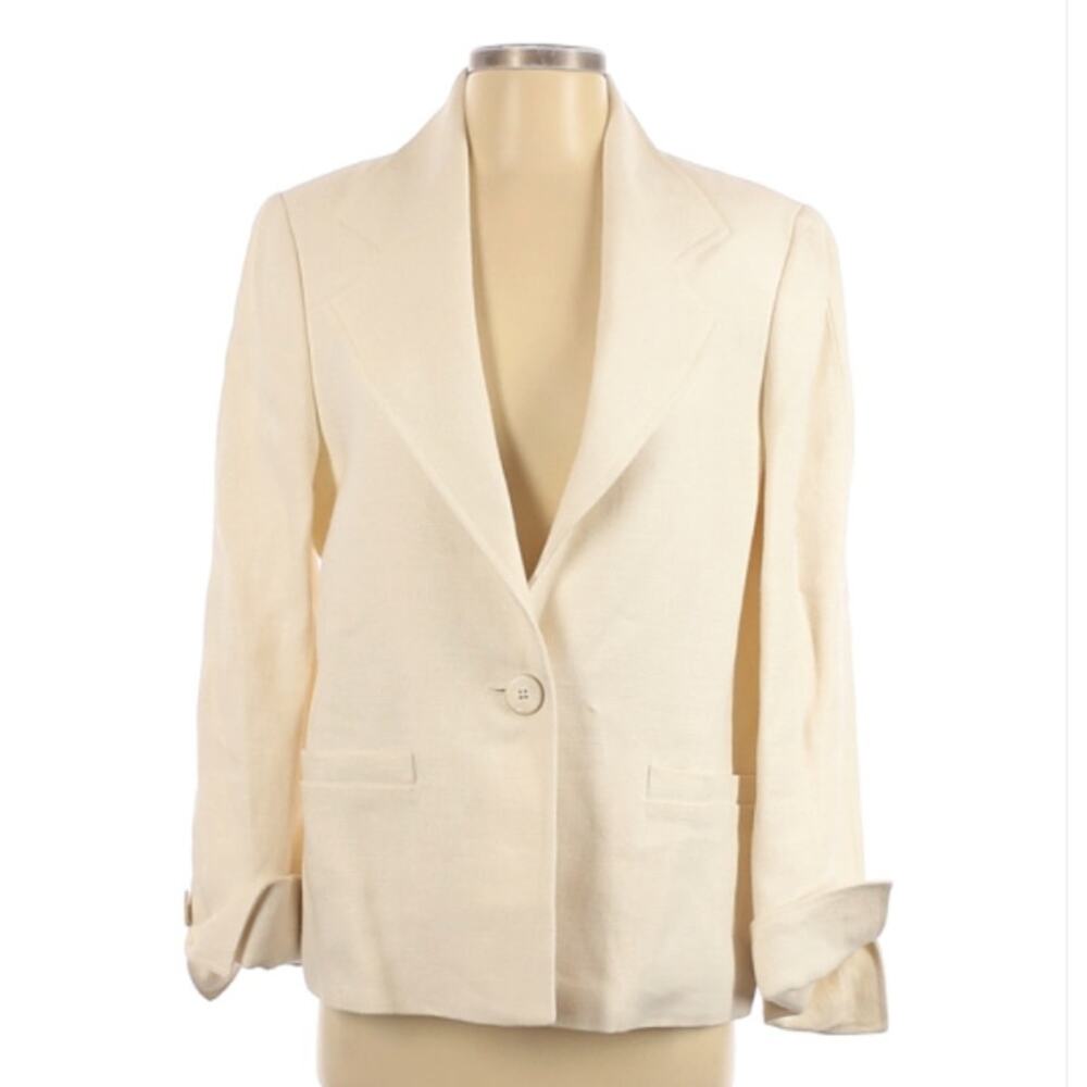 New LINDA ALLARD ELLEN TRACY Blazer Size 6 Cream Linen Oversized Summer Jacket